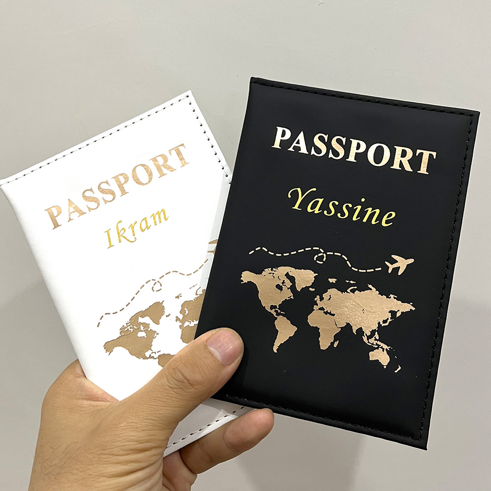 Travel Accessories On Plane - Tempat paspor kustom Wanita Pria PU,