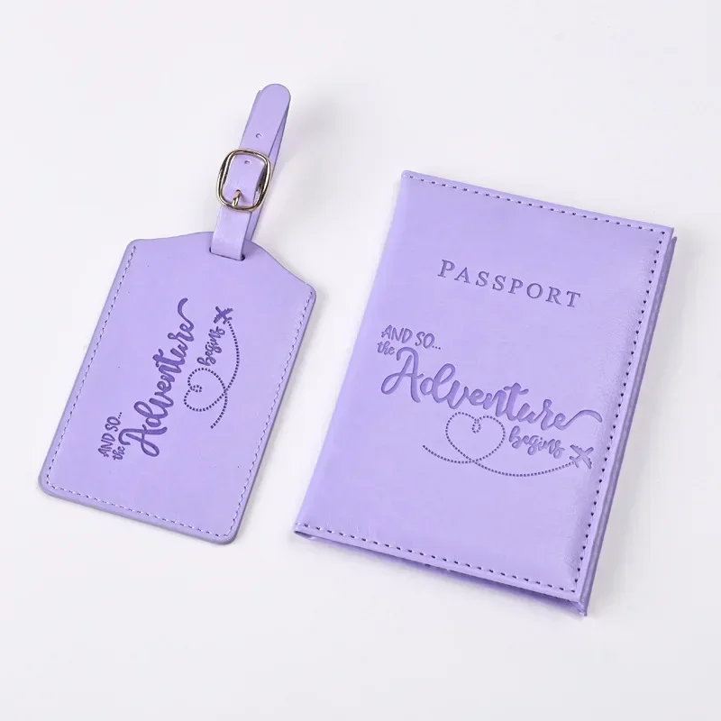 Luggage Cover Protector - Klip tiket paspor kulit PU ungu